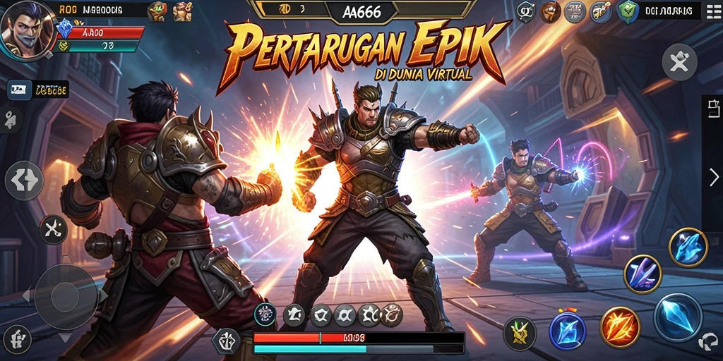 Tangkapan layar gameplay AA666 dengan pertarungan epik dan karakter yang kuat.