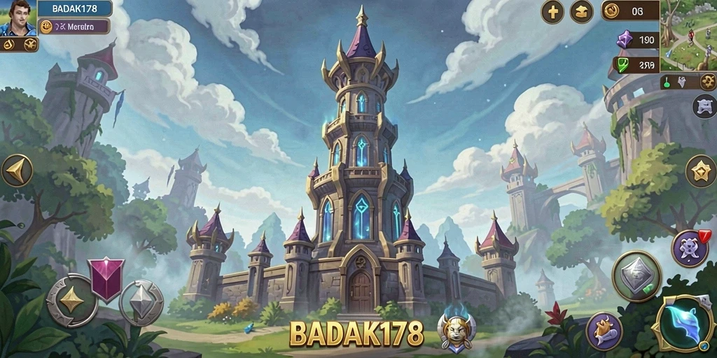 Gameplay fantastis dalam BADAK178 dengan menara pertahanan.