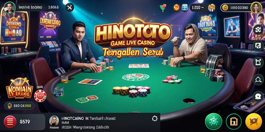 Screenshot gameplay HINOTOTO menampilkan dealer langsung dan suasana permainan kasino.