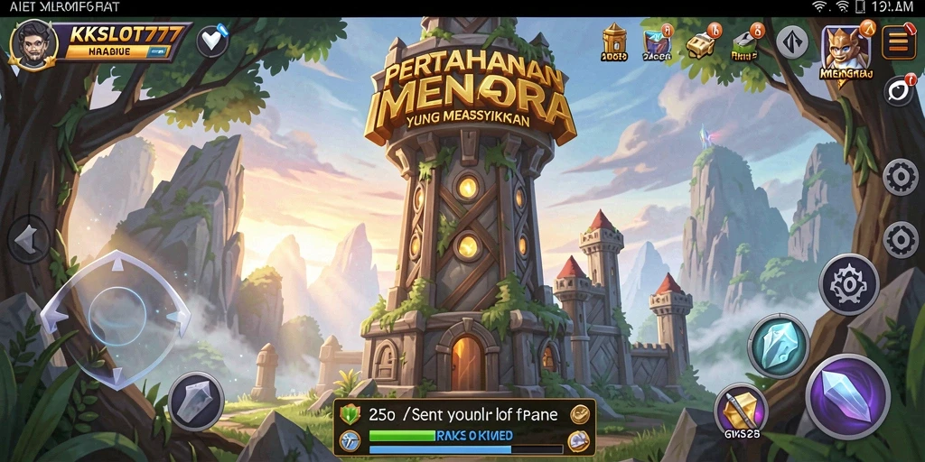 Gameplay KKSLOT777 dengan menara yang beragam dan musuh yang menyerang.