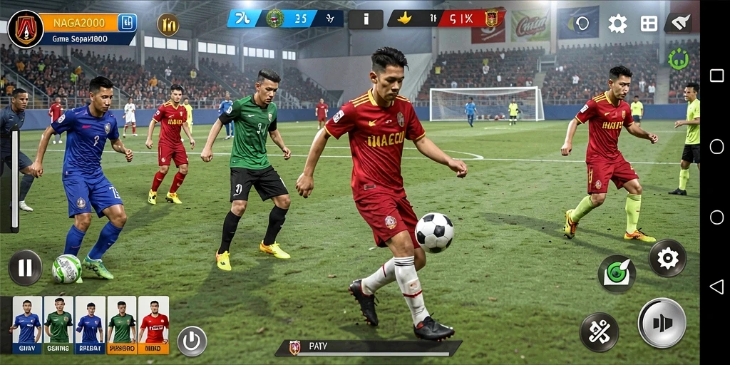 Gameplay mendebarkan dalam NAGA2000 dengan aksi sepak bola intens.