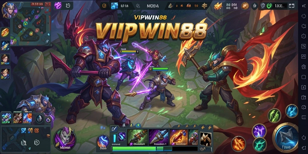 Tangkapan layar <strong>VIPWIN88</strong> menampilkan aksi seru dalam pertempuran MOBA.