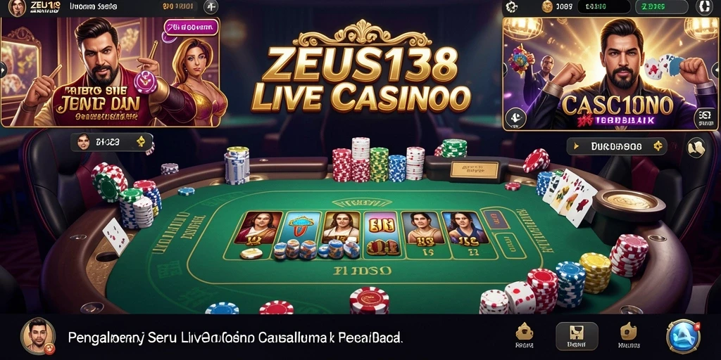 Screenshot gameplay ZEUS138 yang menampilkan dealer langsung dan suasana kasino.